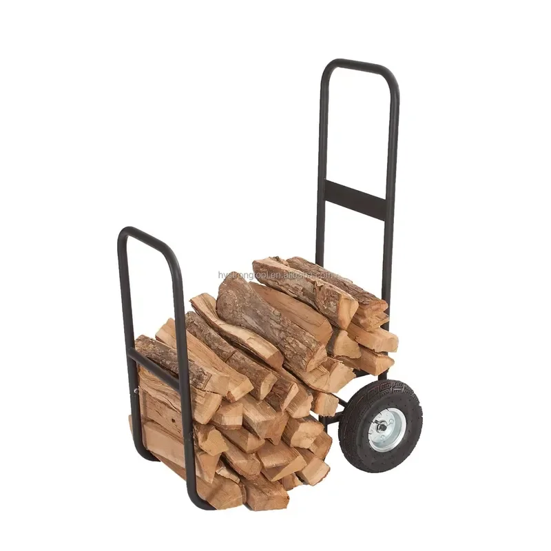 HY-LS-04A Firewood Log Rack Two Wheels Metal Wood Storage Outdoor Indoor Fire Wood Holder