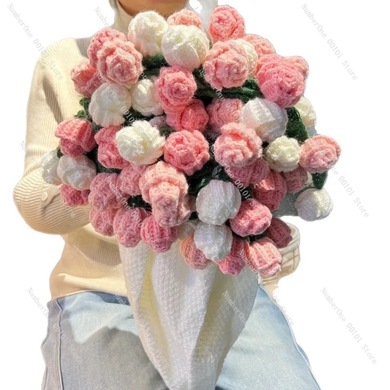 Manta de Flores Tejida a Crochet, Chal de Lana con Degradado de Rosas, Manta de Regalo Creativa, Manta Decorativa para Cumpleaños