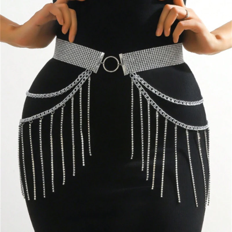 Damen Rock Mode Minirock Zubehör Diamant Quaste Hochzeit Party Gürtel 2024 Herbst Halloween Y2K Kleidung Körperkette Sexy – Detail 1