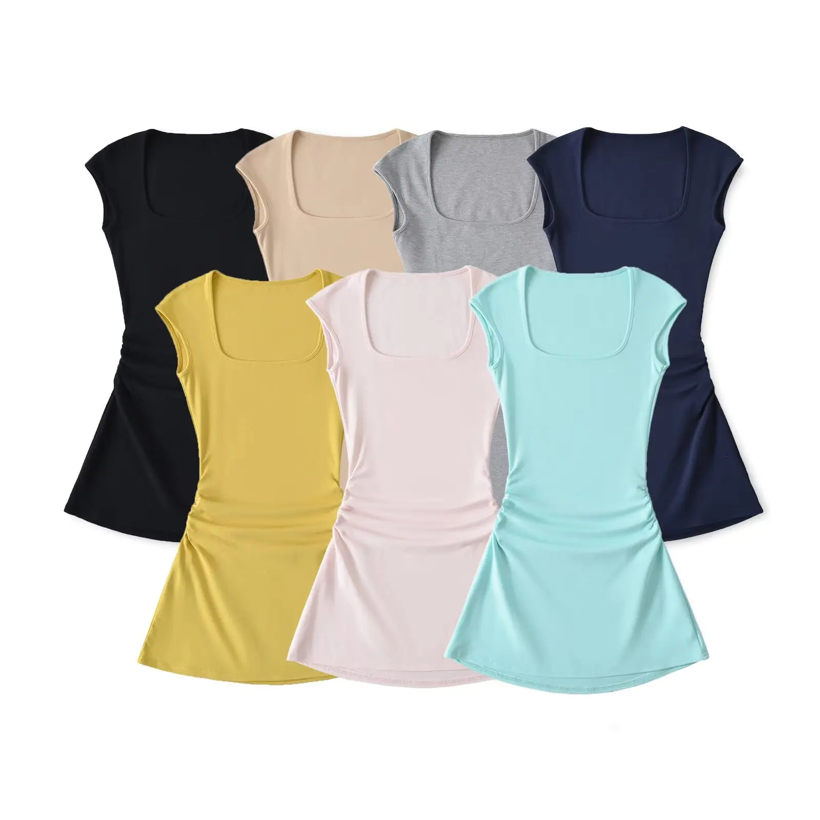 

Pure Desire Sexy Short Sleeve Square Neck Dress Slimming Bodycon Outdoor Wear Waist Cinching Summer Spring Fashion Dress