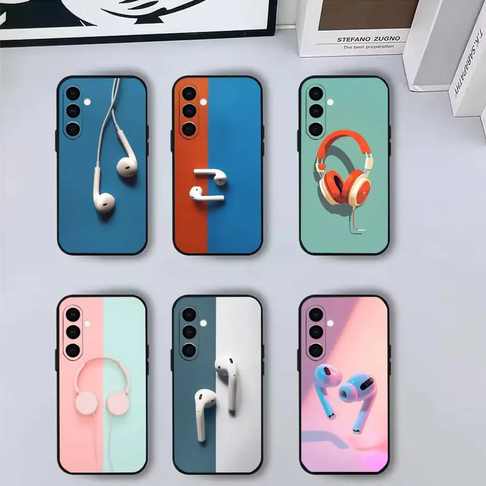 

Fashion earphone Phone Case For Samsung Galaxy A73,A72,A71,A70,A53,A52,A51,Others Soft Black Cover