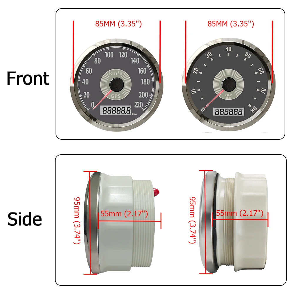 ELING 85mm GPS Speedometer 200K 220K 160M 220M + Tachometer 8K 10K RPM with Red Yellow Backlight for Car Boat Motorcycle 9-32V