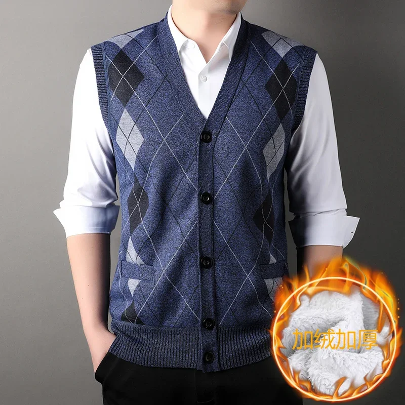 Men's Cardigan Sweater Vest with Autumn and Winter Warm Slim Knit Waistcoat for Men