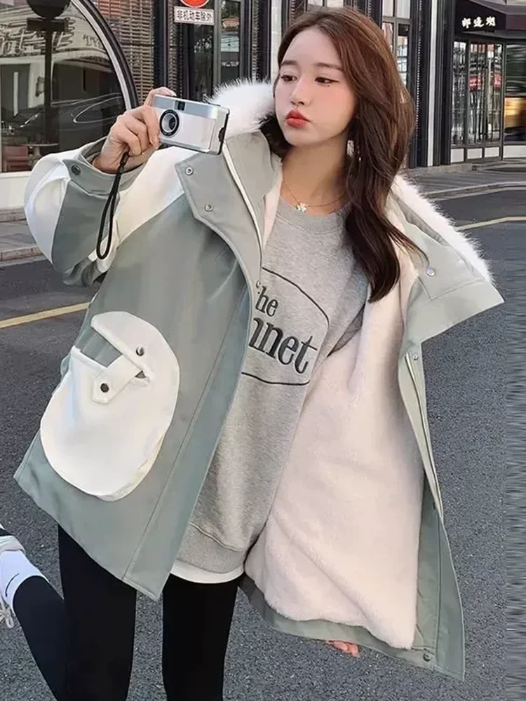 파카 벨벳 두꺼운 재킷 코트 여성 캐주얼 패치워크 재킷 루즈핏 지퍼 패션 스플라이싱 따뜻한 면 재킷