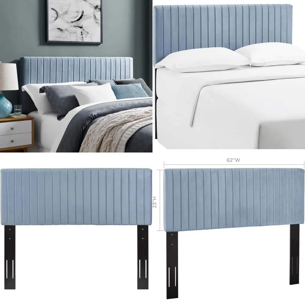 لوح رأسي مخملي معنقدة بقناة Modway Keira باللون الأزرق الفاتح/حجم كوين #1