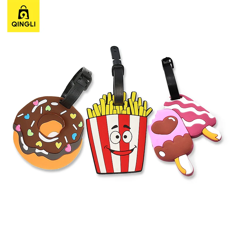 Creative Cartoon Luggage Tag New Travel Gadgets PVC Hamburger Fries Ice Cream Shape Baggage Label Easy Identify Suitcases Tags