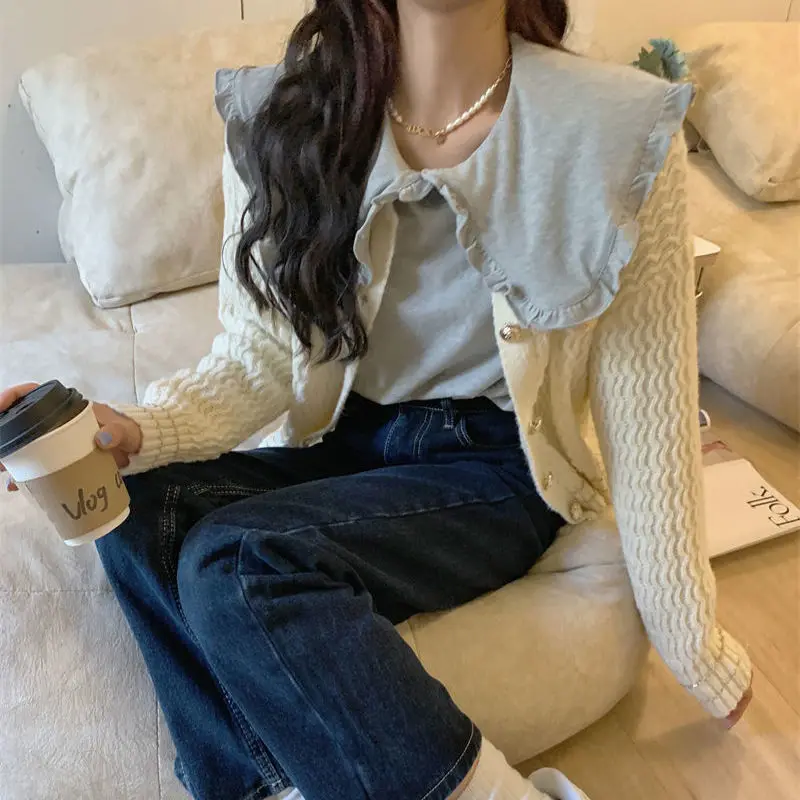 Pullovers Women Solid Ruffles Creativity Sweet All-match Autumn Leisure Basics Korean Style Charming Daily Simple Age-reducing