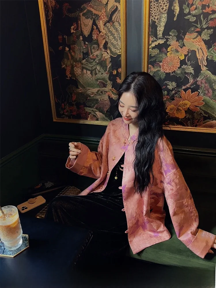 

Sanji Bla Flower New Chinese Sle Gold Emed Spring Autumn Women's Jaet Unique Attractive Commute Sle Loose Fit