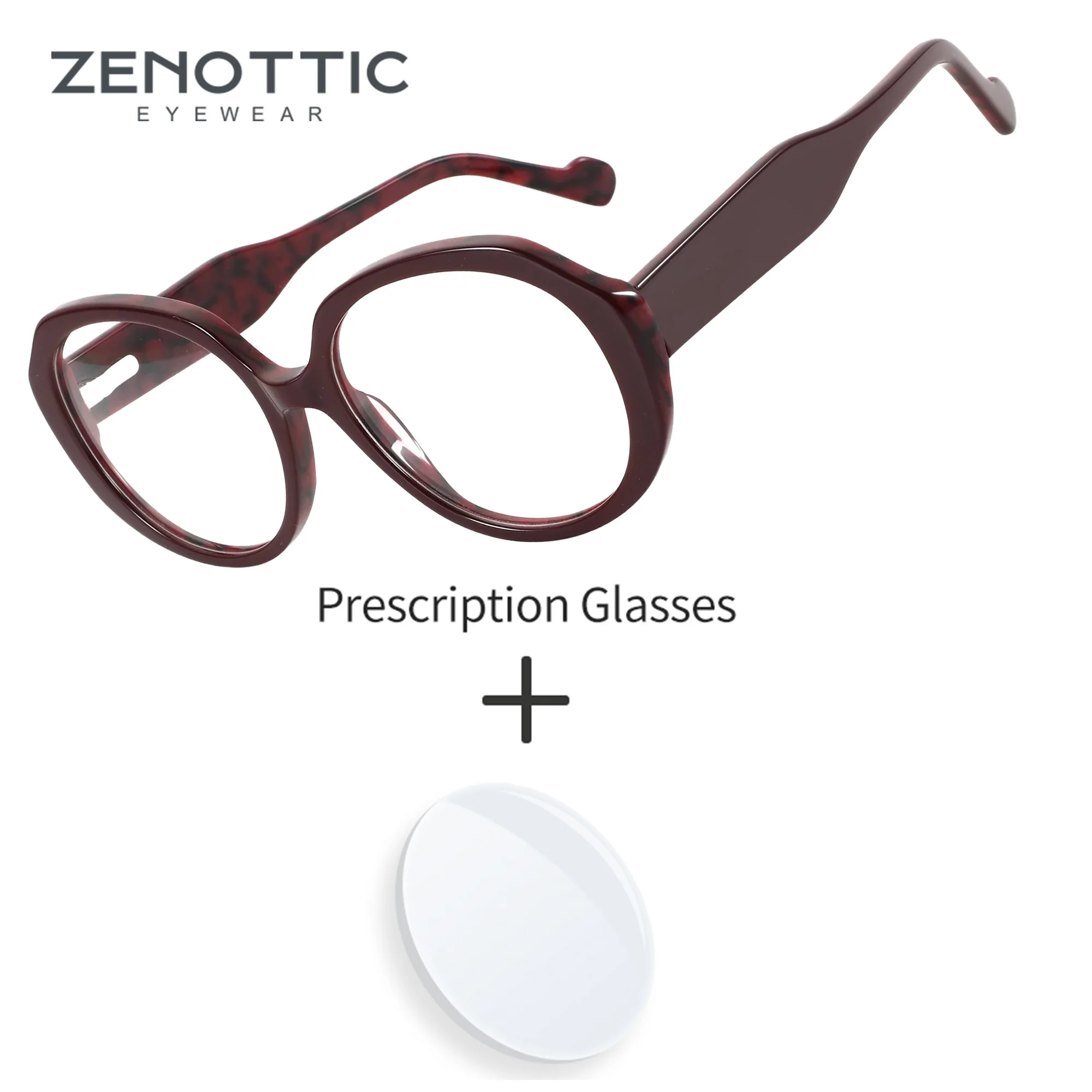 zenottic-手作りアセテートラウンド処方メガネ女性用抗青色光フォトクロミックプログレッシブ多焦点眼鏡