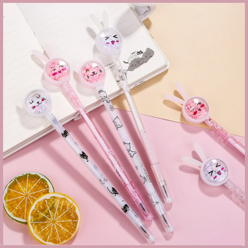 48 Pcs Cartoon Rabbit Ears Sequined Gel Pens Set Girl Heart Student Supplies Office Stationery