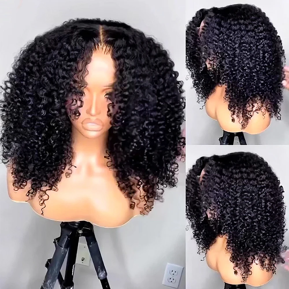 

Wear And Go 5x5 Deep Wave Lace Frontal Wig Kinky Curly Glueless Wig Short Ready To Go Human Hair Wigs 250 Density For Women