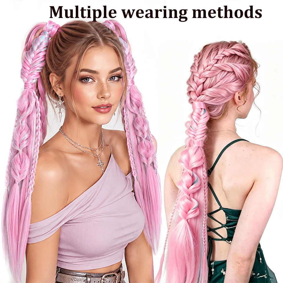 Synthetic elf style elastic band hand woven ponytail suitable for various occasions such as daily parties Halloween Christmas et