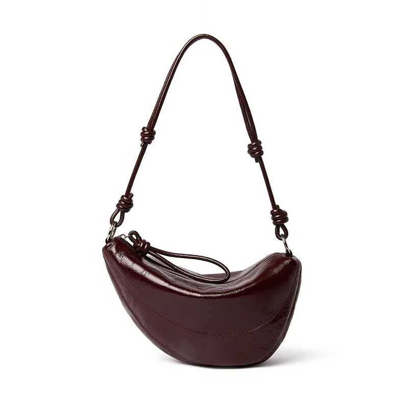 Modern and Fashionable Genuine Leather Saddle Bag, Top-grain Cowhide Dumpling Bag, Versatile Crossbody Bag for All Occasions