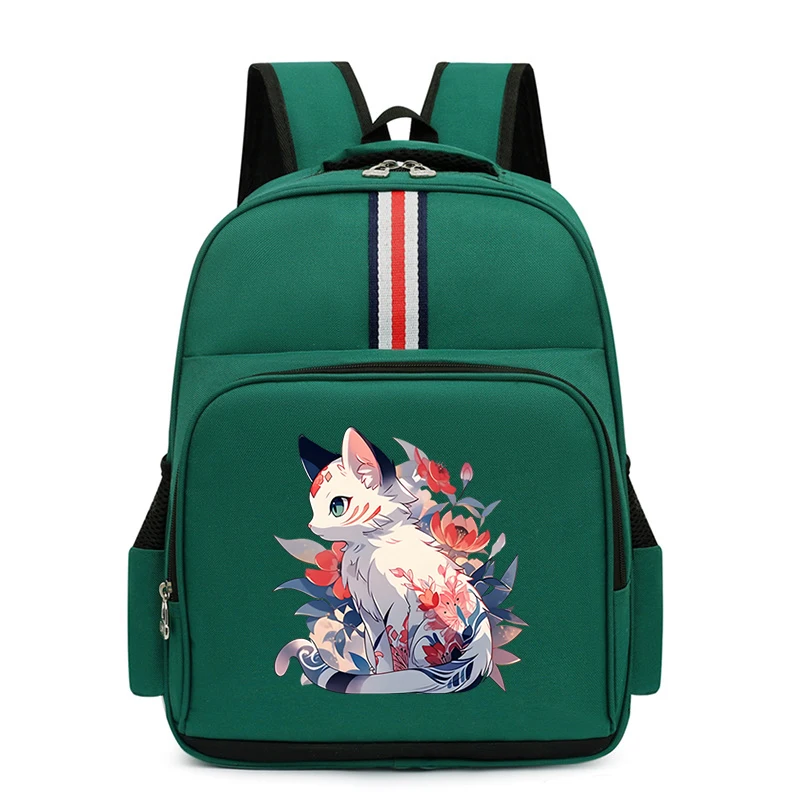 1pc Cute Watercolor Cat Print Children's Backpack Cartoon Flower Kitten  Zaini Scuola Elementare Boys Girls Travel Schoolbag