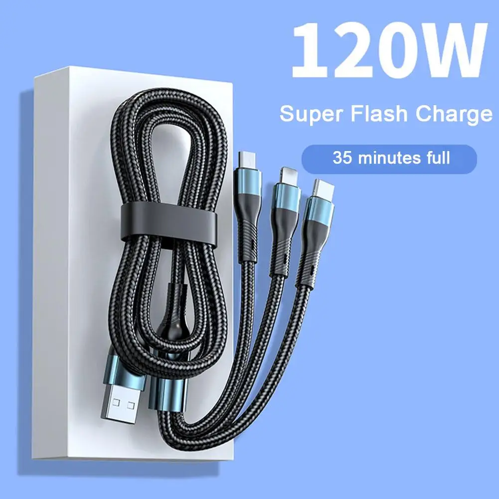 120W 3 In 1 USB Fast Charging Cable For IPhone Realme P50 Phone Micro USB Type C Cable 5A USB C Data Cord