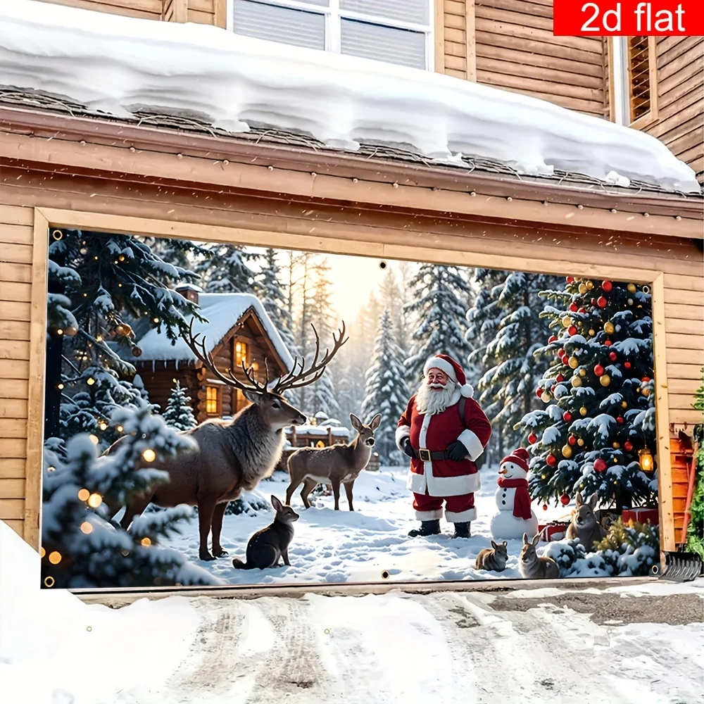 1 قطعة 2D باب العلم 2D شقة، حية سانتا كلوز وعلم باب عيد الميلاد الرنة، زينة عيد الميلاد