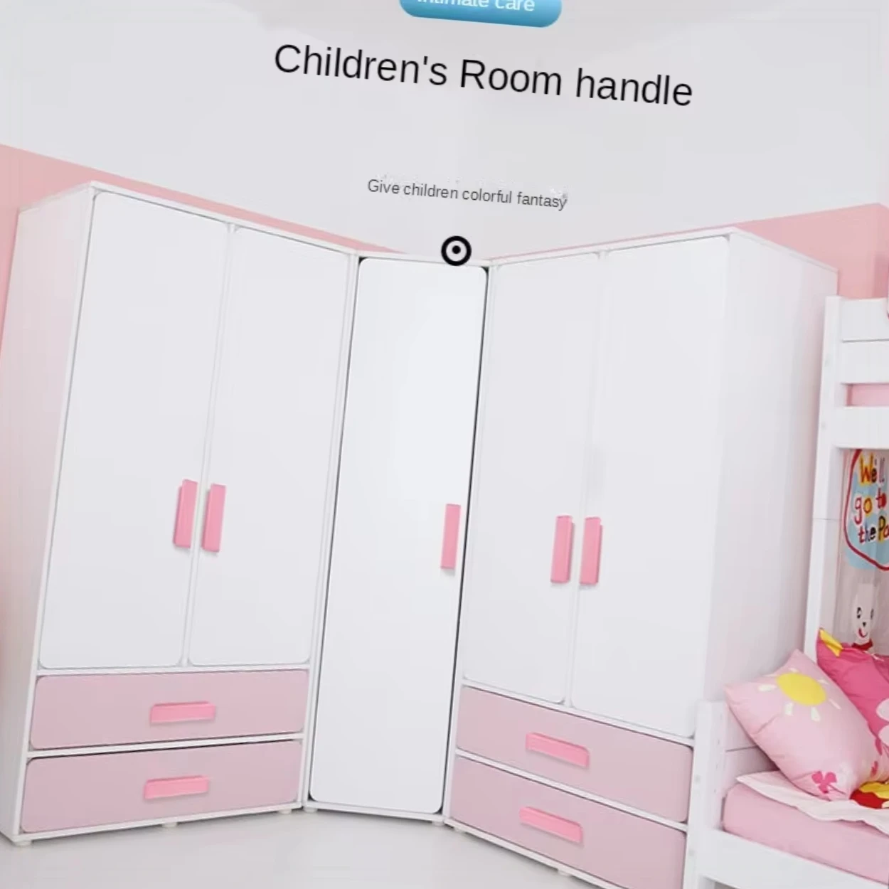 Children's Wood Handles Multicolor Furniture Cabinet Handles Drawer Knobs Pink Bedroom Door Pulls Cartoon Decoration