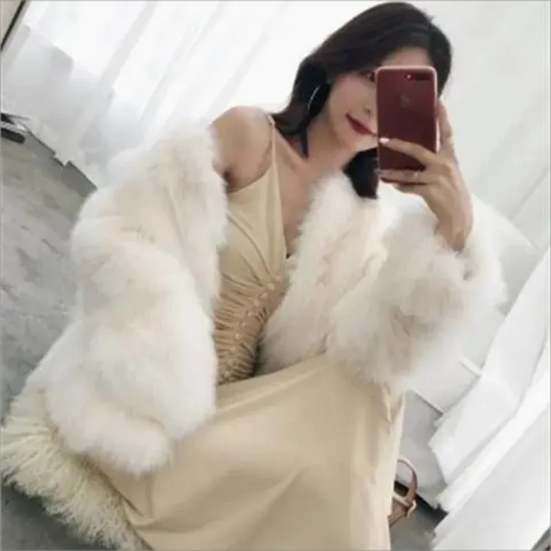 Faux Fur Coat Women Luxury Collarless Short Fur Outwear Winter Elegant Thick Artificial Fur Jacket Warm Shaggy Overcoat