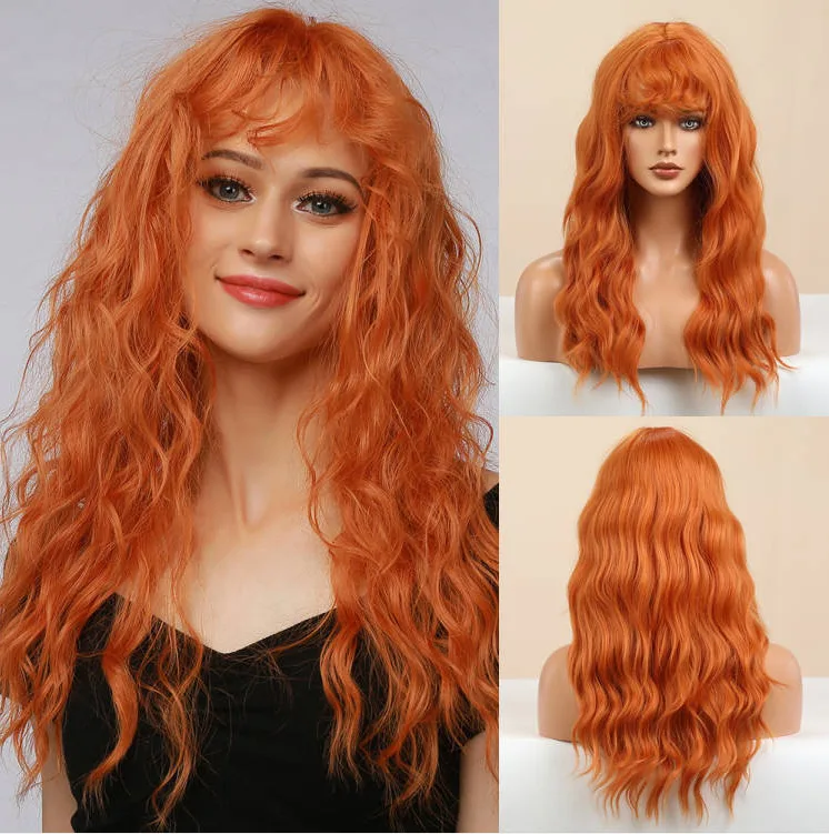 

European and American cosplay Halloween wig, orange small curly bangs long curly hair mechanism headgear wigs