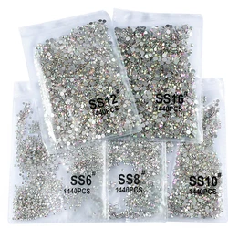 1440Pcs/bag AB/Clear Round Mini Nail Diamond SS3-SS20(1.3-4mm) FlatBack Non-Hotfix Nail Crystal Crystal Clear AB Manicure Glass