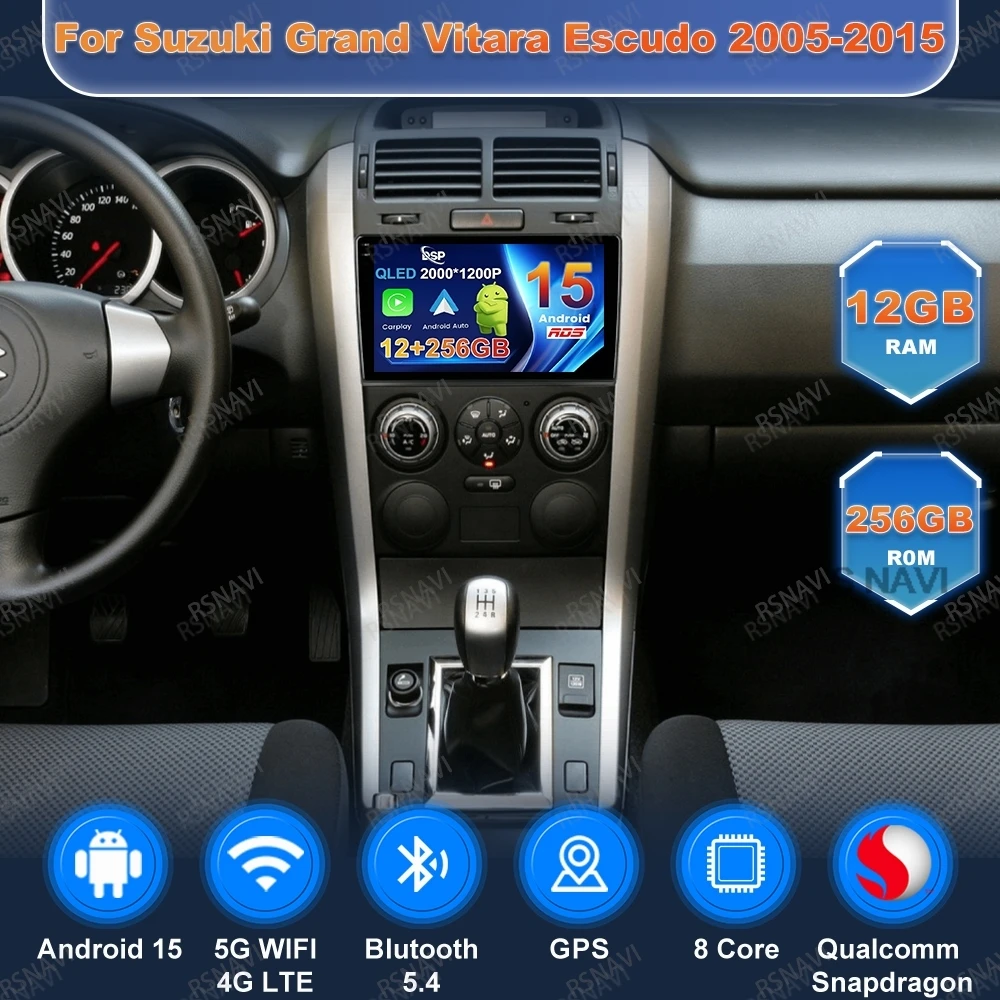 Android 15 Car Radio For Suzuki Grand Vitara Escudo 2005-2015 DVD Viedo Player Multimedia Head Unit Wireless Carplay Auto QLED