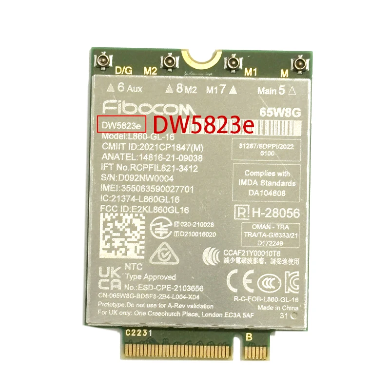 Модель DW5823e DW5823e-eSIM CAT16, мультимодовый модуль LTE WCDMA, глобальная сеть, 1 Гбит/с, для Latitude 5440 5540 7440