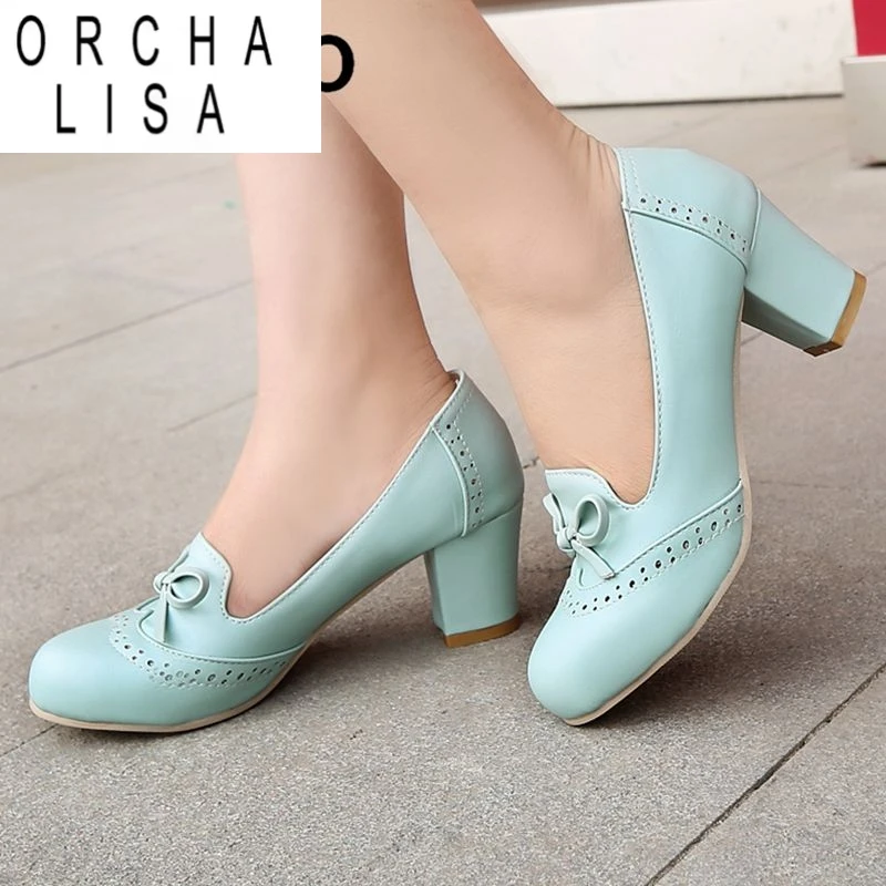 

Бренд ORCHA LISA 2025 Sweet Женские туфли-лодочки с круглым носком на массивном каблуке 6 см без шнуровки с бантом размера плюс 41 42 43 44 Мягкая повседневная женская обувь