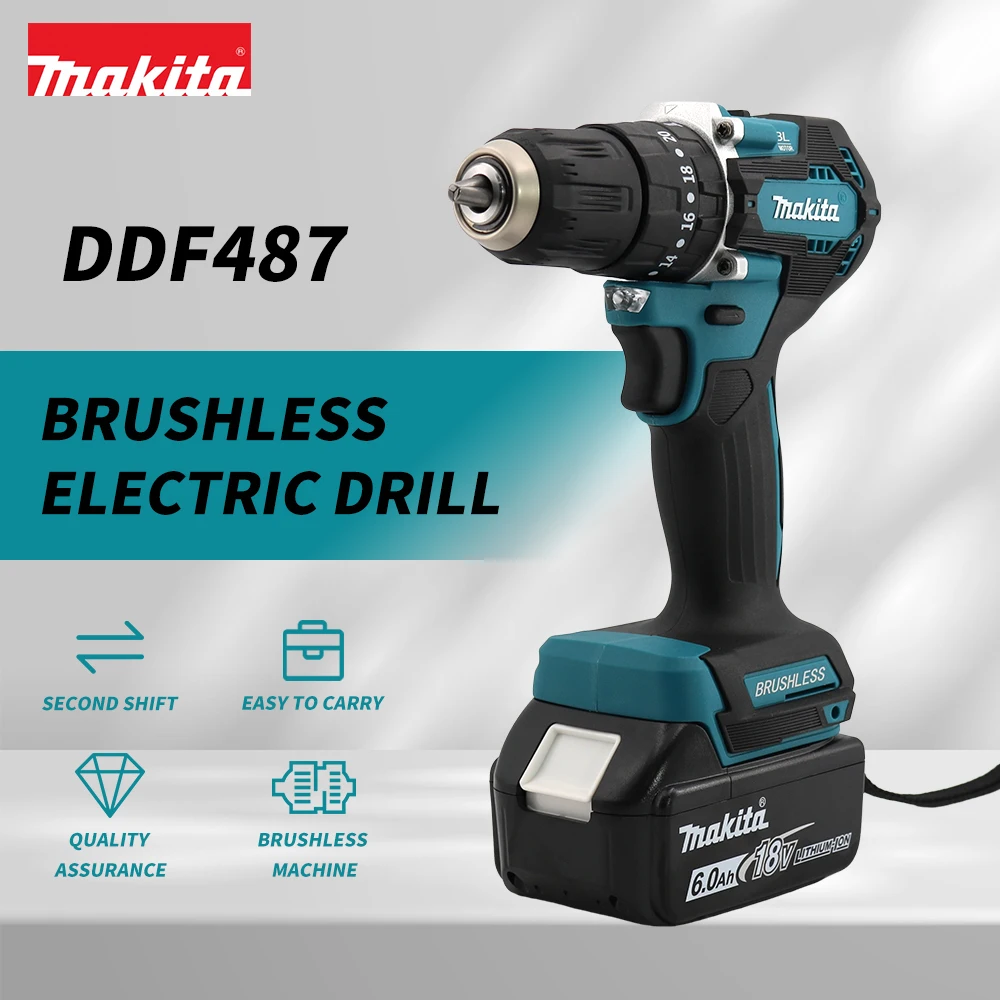 DDF487 Screwdriver Brushless Electric Drill Impact Drill Of Decoration Team Power Tools For Makita 18 Battery High Torque Screwd