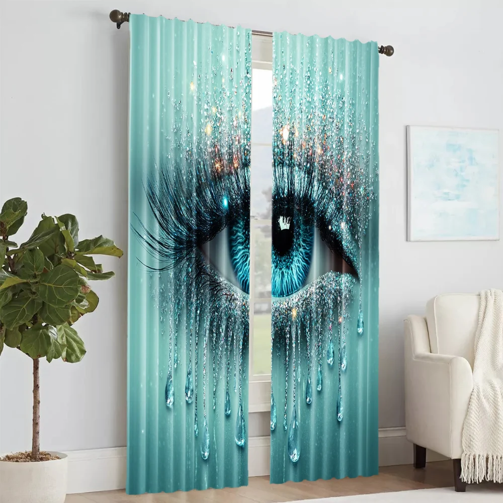 2 pcs, versatile polyester transparent curtains for home decoration Teal for use in bedrooms and living rooms