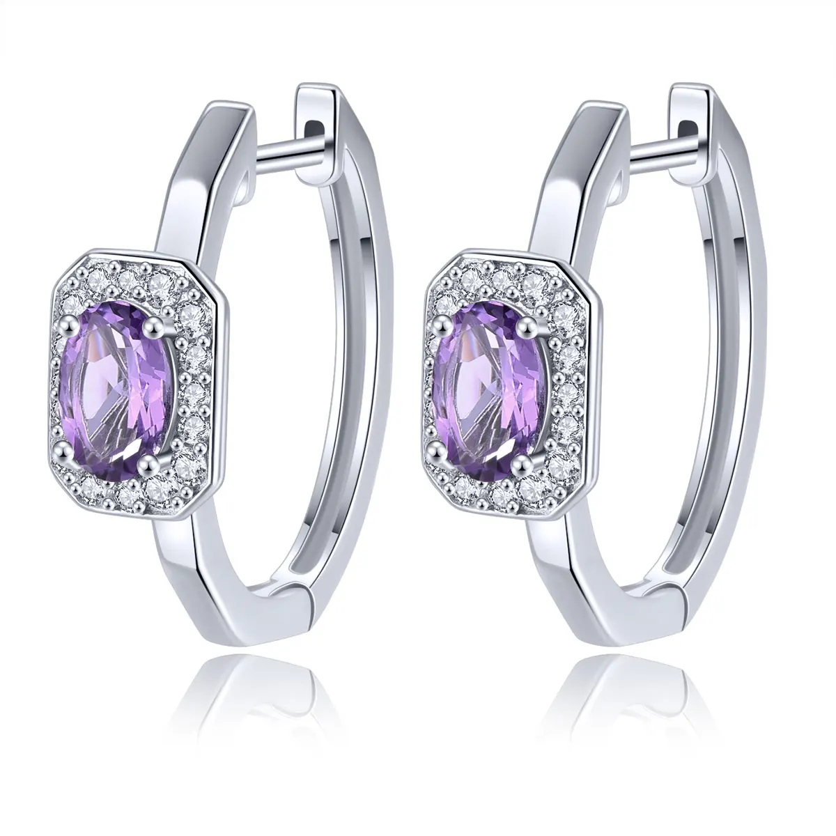 

Lohaspie Jewelry Real 2 Carats Earring Silver 925 Origina Natural Amethyst Clip Earrings Birthstone Original Jewelry