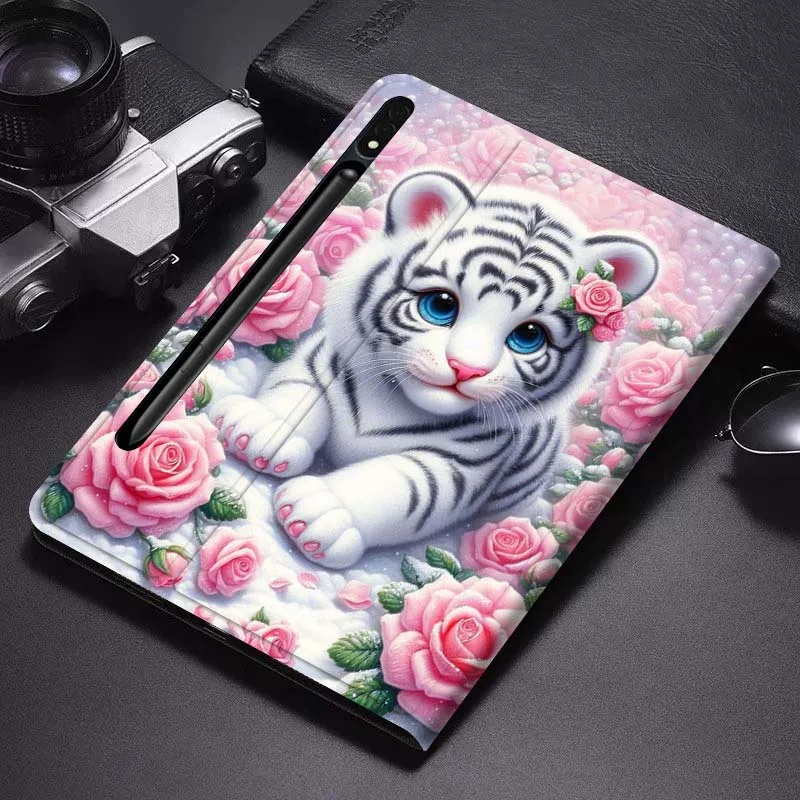 

Милый мультяшный чехол с изображением тигра и кошки, цветной подарок для Samsung Galaxy Tab S6 S7 S8 S9 S10 FE Plus Lite, мягкий гибкий чехол для планшета с поддержкой