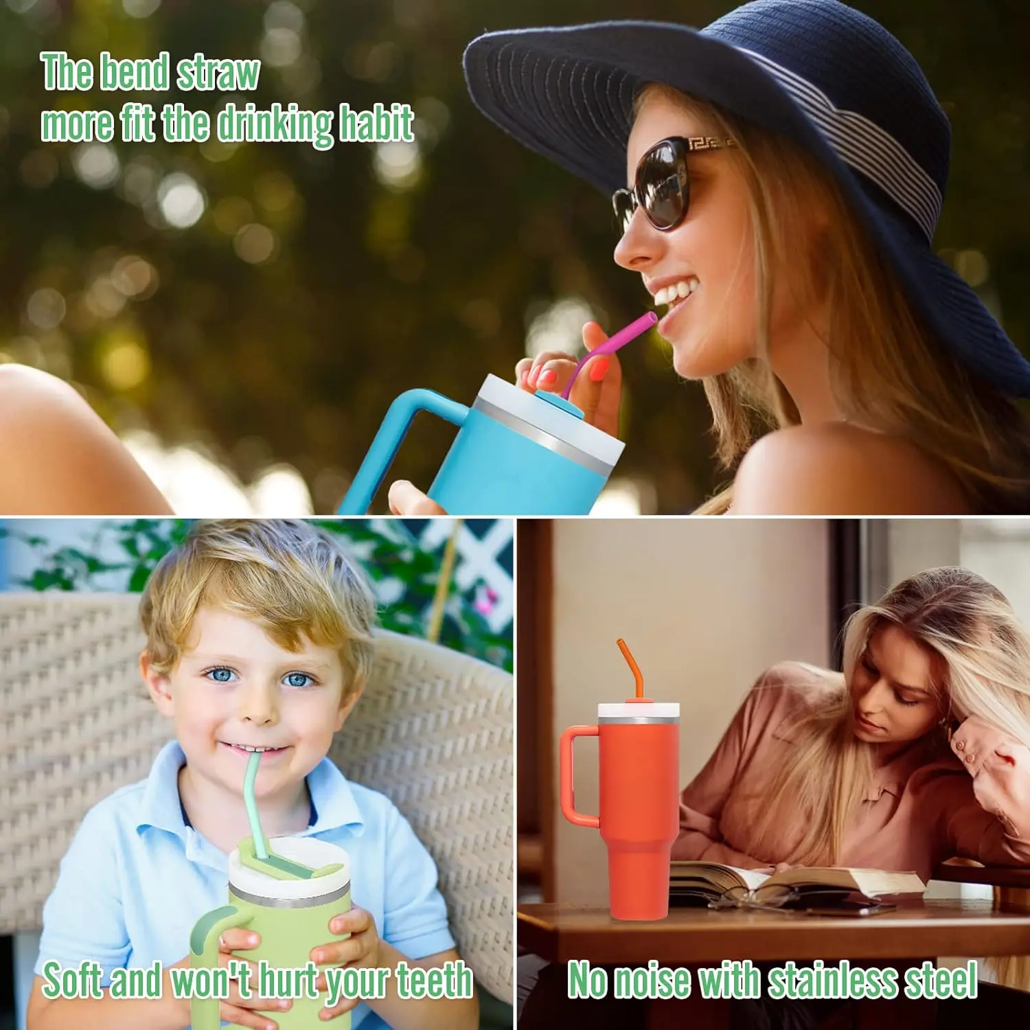 6 pcs Reusable Silicone Straws, Straw Replacement for Stanley H2.0 FlowState Cups 40 oz Cups