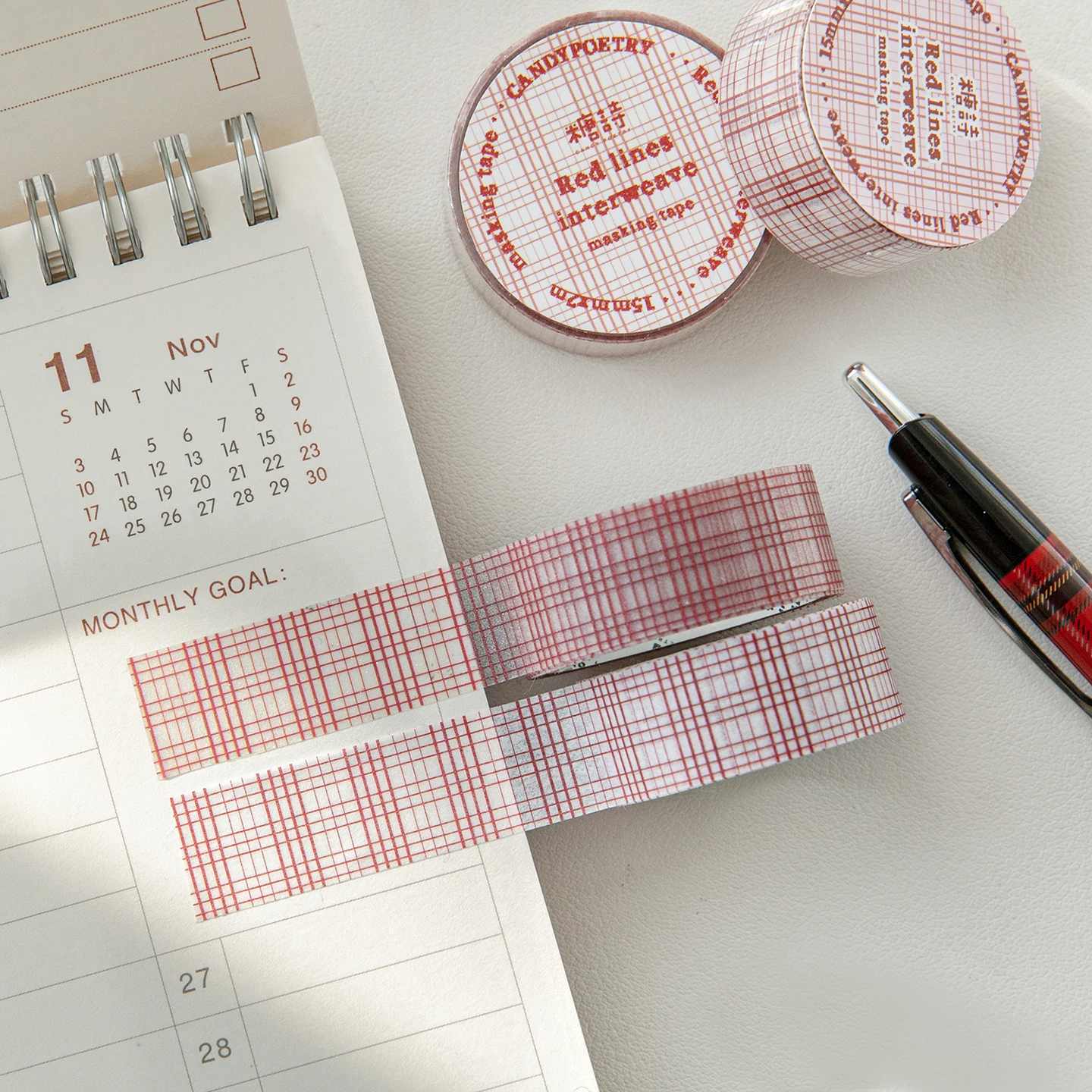 Minimalist Striped Journal Decorative Tape with Ins-Style Bow and Heart Patterns Basic Border Stickers