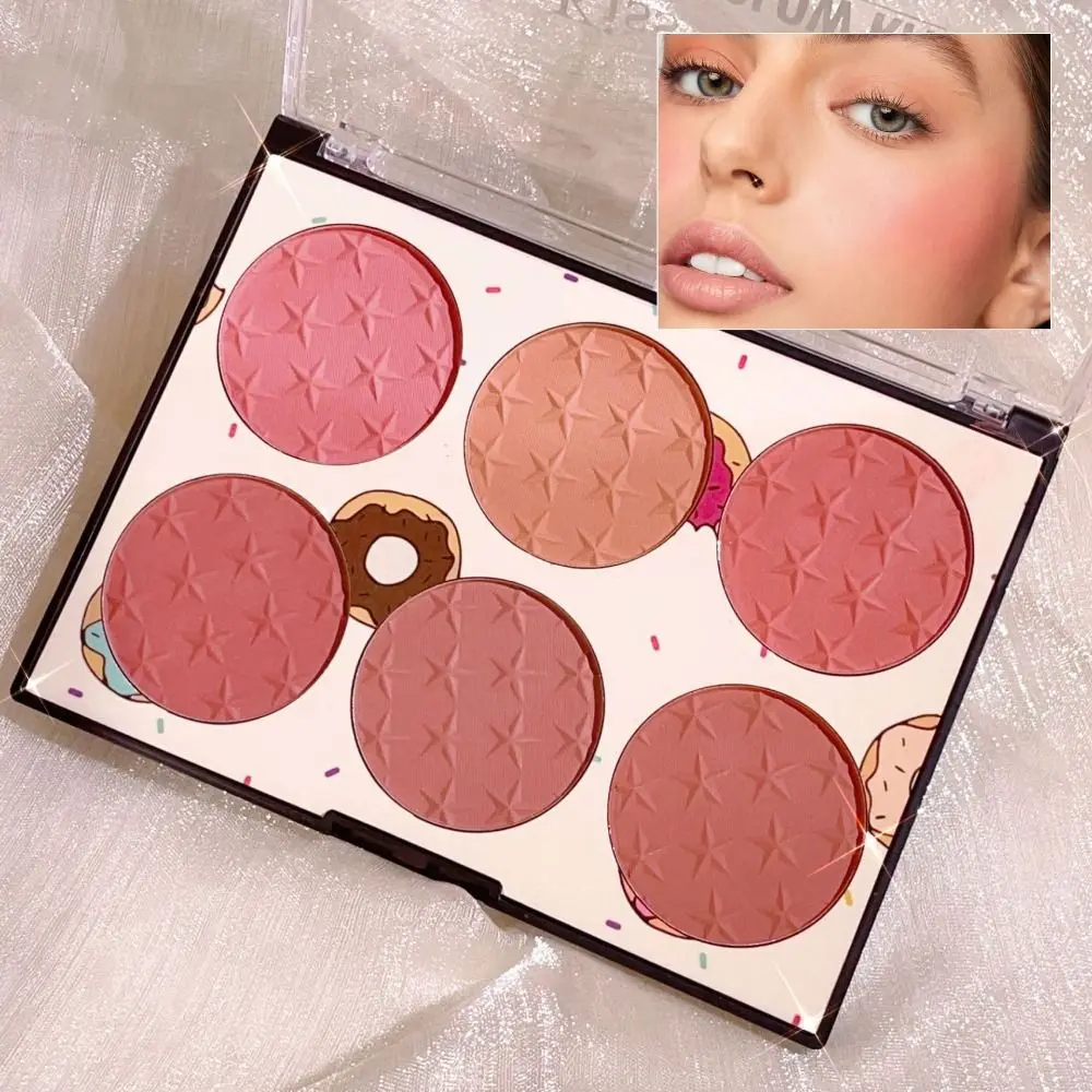 Fard in polvere impermeabile Effetto schiarente Fard opaco a lunga durata Tavolozza di trucco sfumabile a 6 colori Uso quotidiano