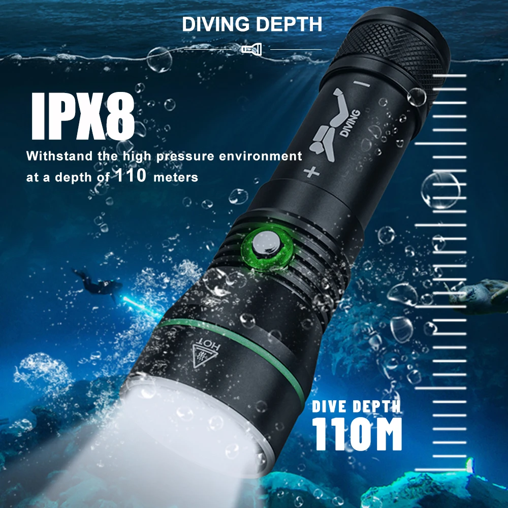 Asafee S3 XHP50 LED Diving Flashlight 2000LM IPX8 Waterproof 110m Rechargeable Underwater Torch For Spearfishing Scuba Diving