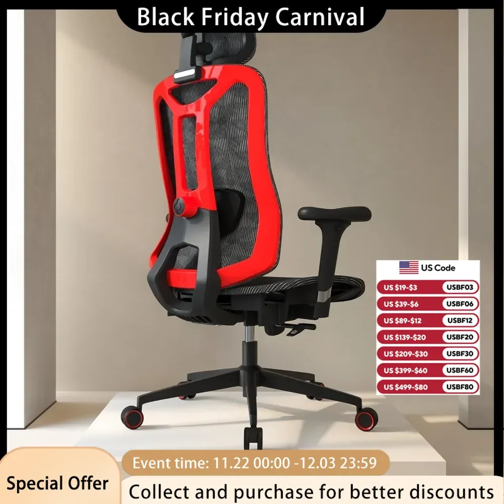 Office Chair, High Back Office Chair with 3D Lumbar Support, Adjustable Seat Depth with Headrests, 3D Armrests, Tilt Function