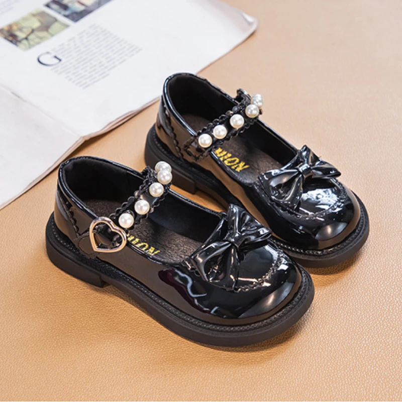 Little Girl Leather Shoes Classic Versatile Children Princess Shoes Causal Fashion Kids\' Black School Flat Shoes Lolita Style