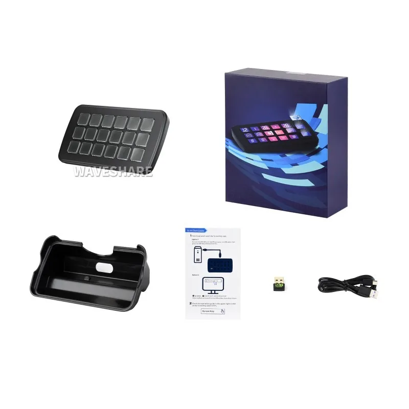 Waveshare SK18 Multi-Functional AI Voice Control Panel, Onboard 18 × membrane LCD Macro Keys, Supports Linux + QMK Dual-system