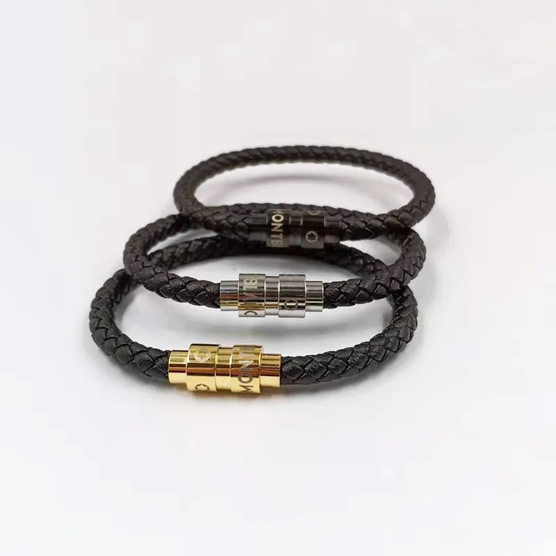 High Quality Luxury MB Leather Rope Magnetic Clasp Men Bracelet