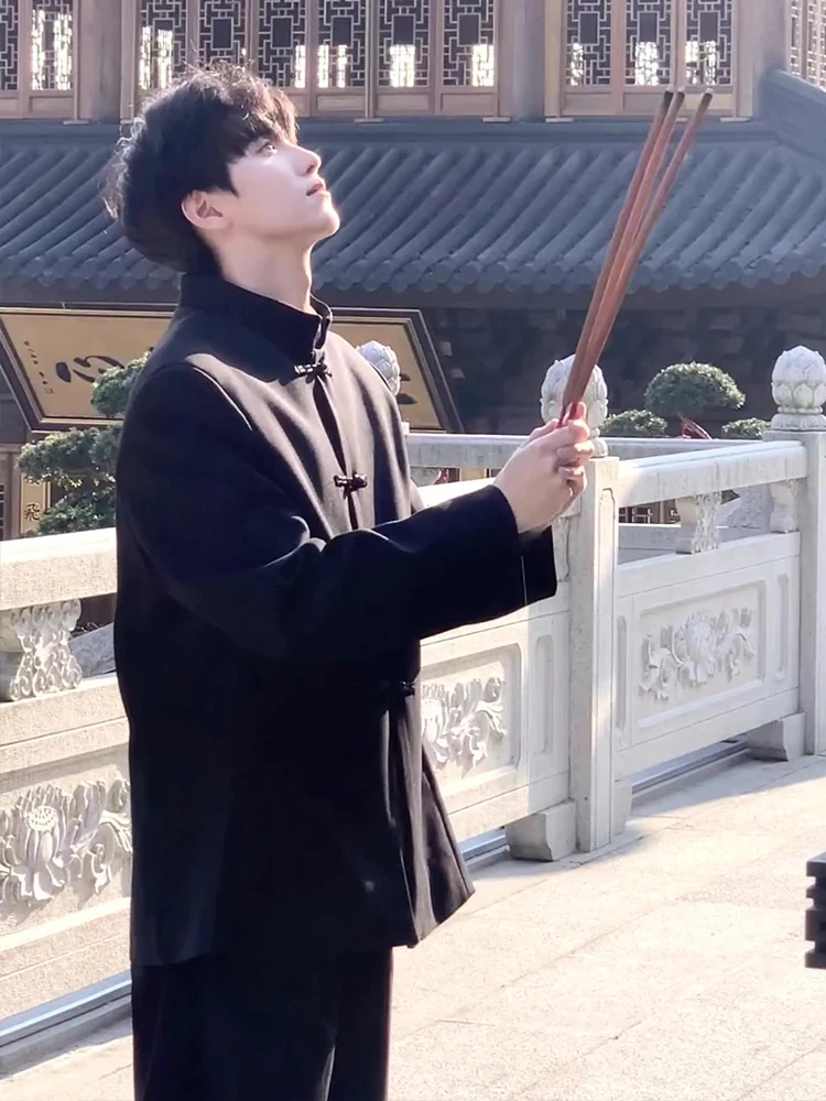 

Мужское длинное пальто Bla Chinese Sle Jaet Youth Faion свободного кроя осень-зима из полиэфирного волокна, длинное пальто све без глажки