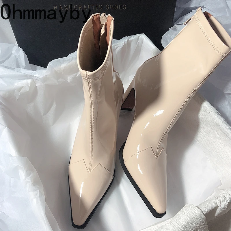 High Heel Women Short Boots Fashion Zippers Shoes Retro Style Autumn Winter Pointed Toe Ladies Dancing Party Prom Shoes