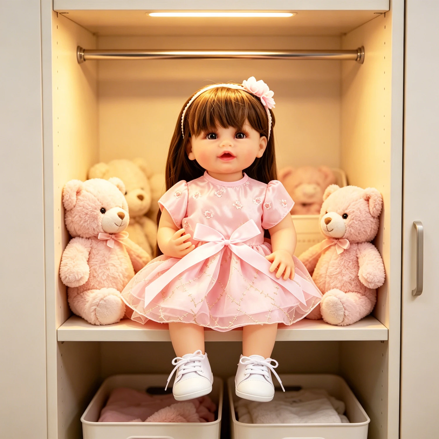 55cm Reborn Girl Doll Pink Princess Dress With Sneakers Set Cute Bow Flower Skirt Suit for 22-inch Baby Girl Dolls Accessories