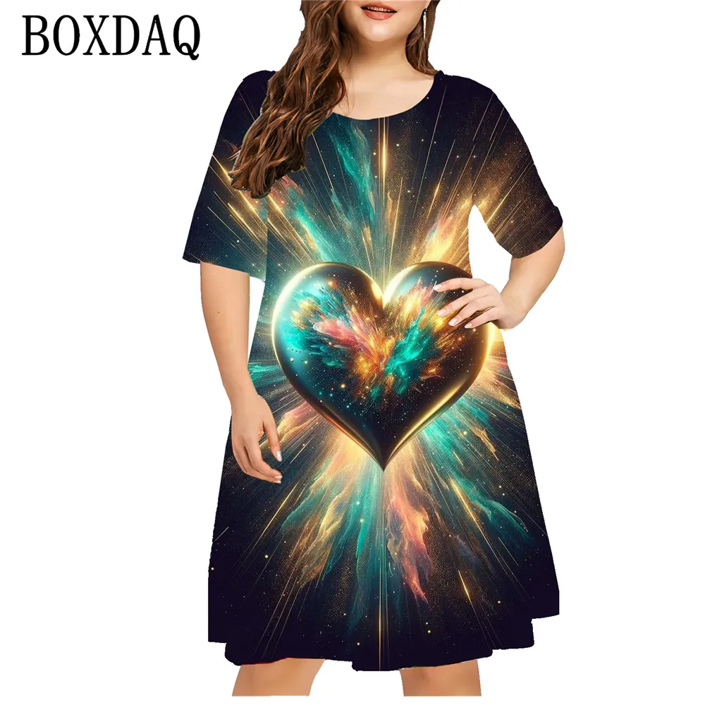 Dreamy Cloud Tie Dye Gradient Dress Women Sweet 3D Print Short Sleeve Loose Oversized Dress Casual Summer Plus Size Clothing 9XL