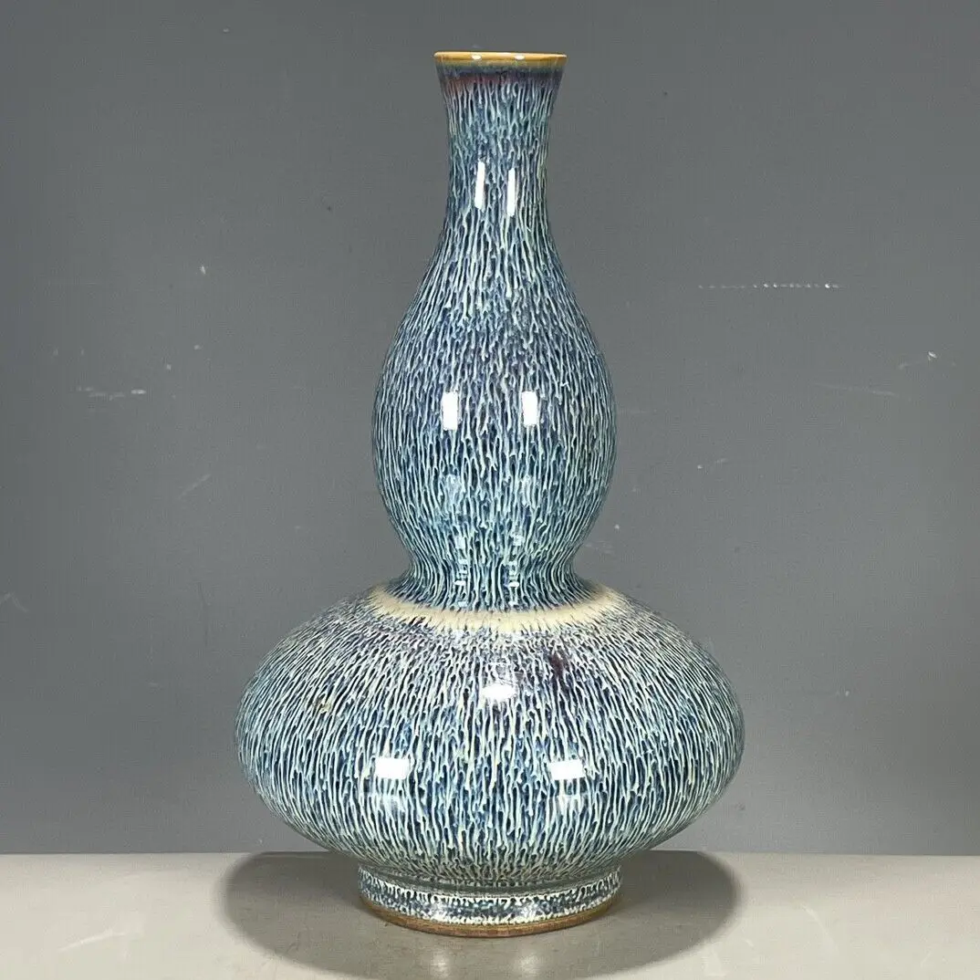 Exquisite and unique handicraft Chinese Porcelain Blue Glaze Kiln Change Gourd Vase 8.14
