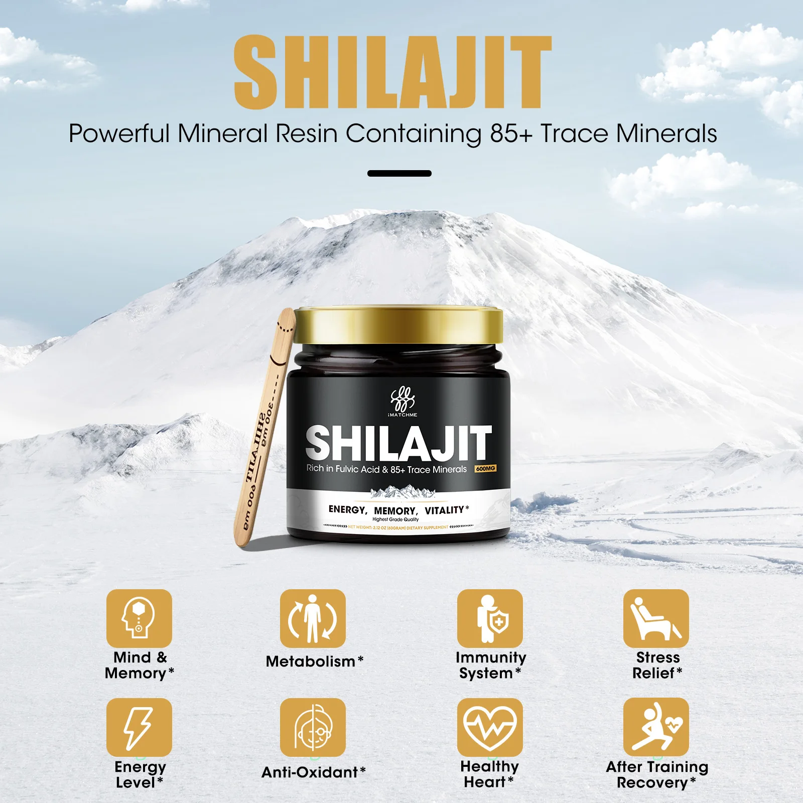 Himalayan Shilajit Resina, Shilajit Puro, Ácido Húmico & traços Minerais, Impulsionar Cérebro e Foco, Energia para Gmy e Esporte, Original