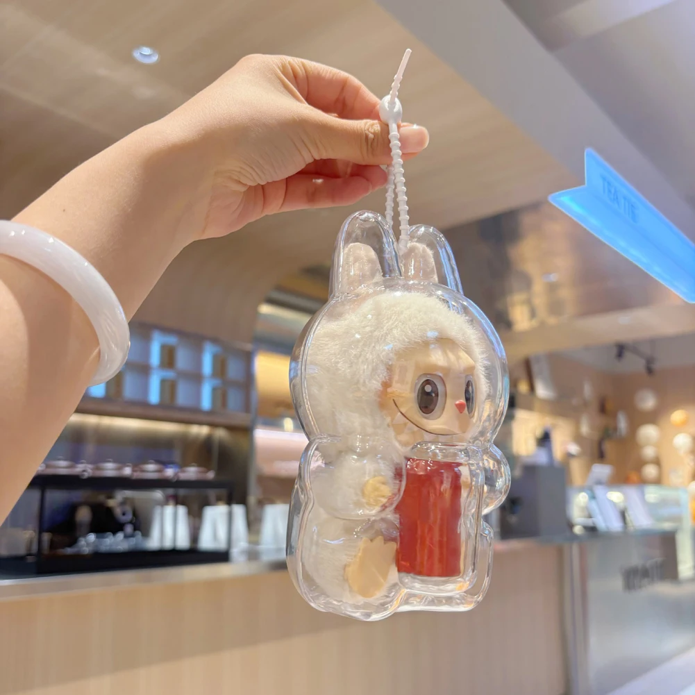 Transparent Protective Case Cute Elf Plushie Display Cover Doll Dust Case for Labubu Monster Toy