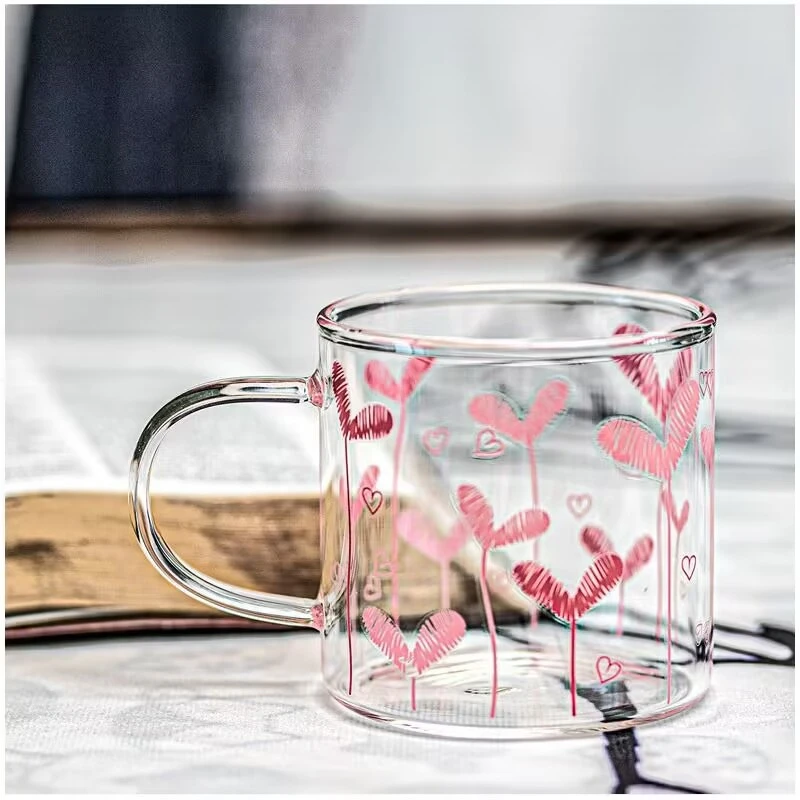 Cute Heart High Borosilicate Glass Cup with Handle Heat-resistant Glasses Milk Coffee Tea Cup Mug Home Drinkware Lovely Gift