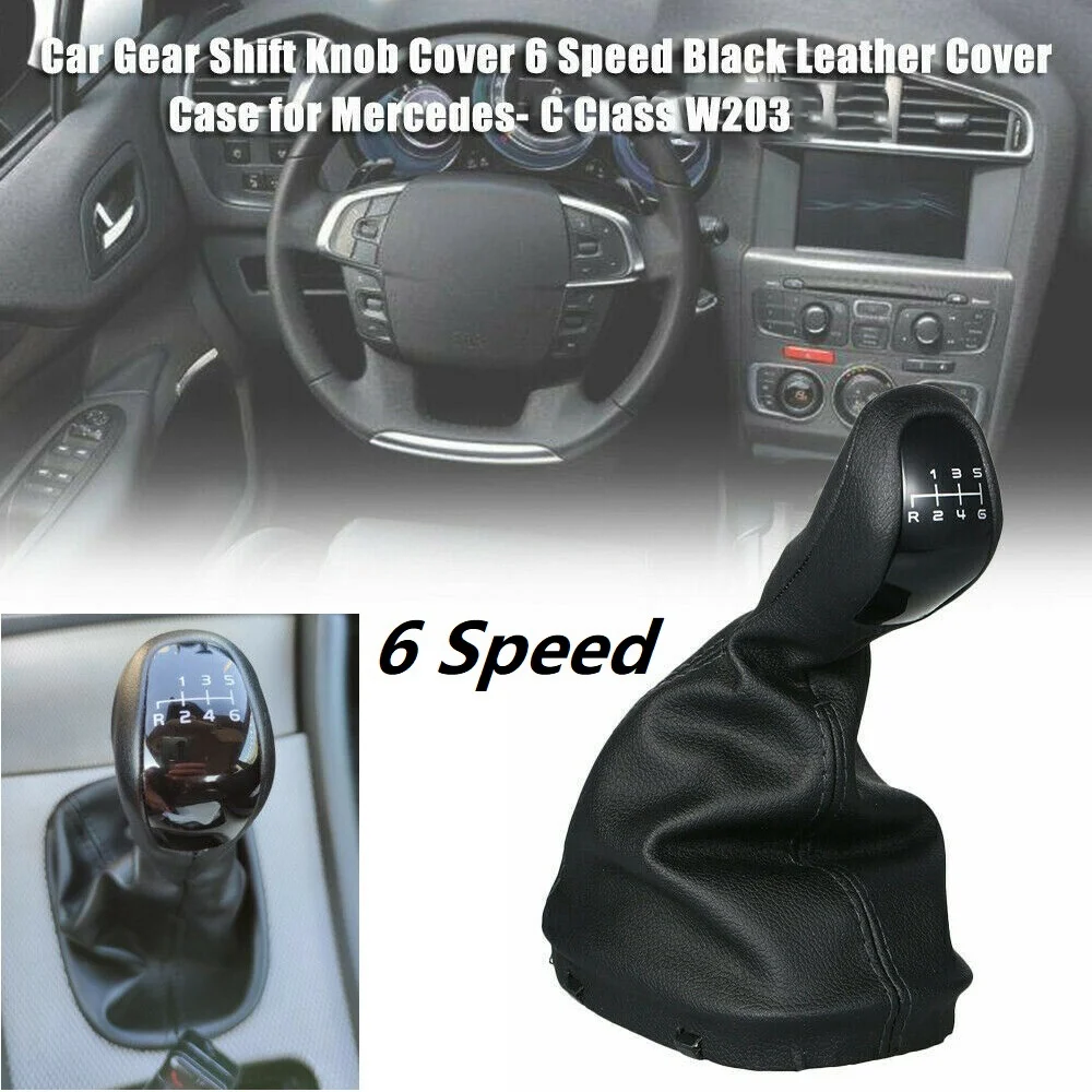 6 Speed Gear Shift Knob Leather Cover Case for Mercedes-Benz C Class D5F4 W203