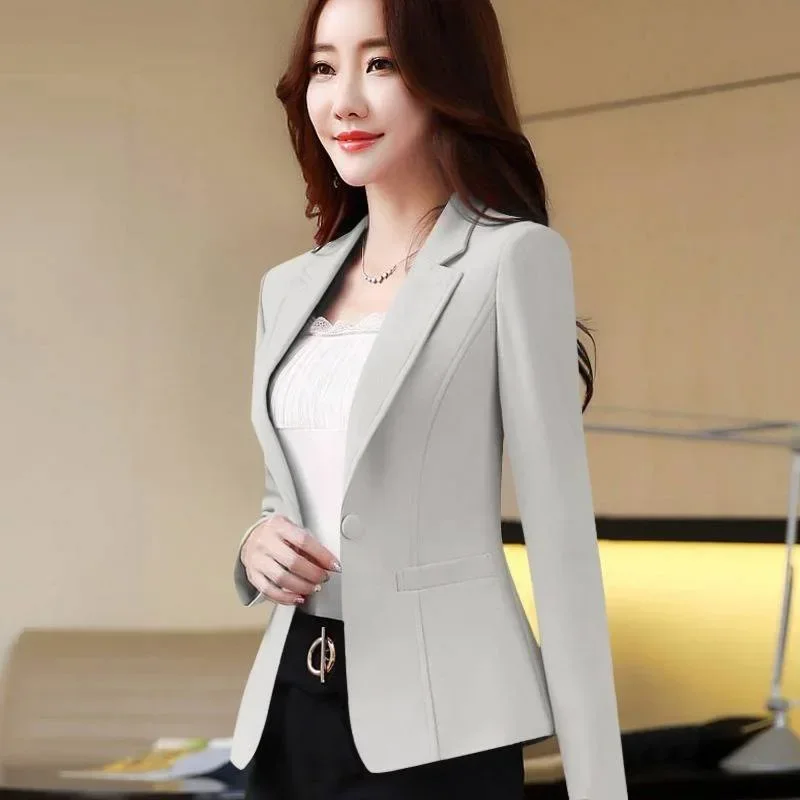 Black Suit Jacket for Women in Short Length Spring/Autumn New Fashionable Leisurely Atmosphere Elegant Slim Fit Blazer Navy Blue