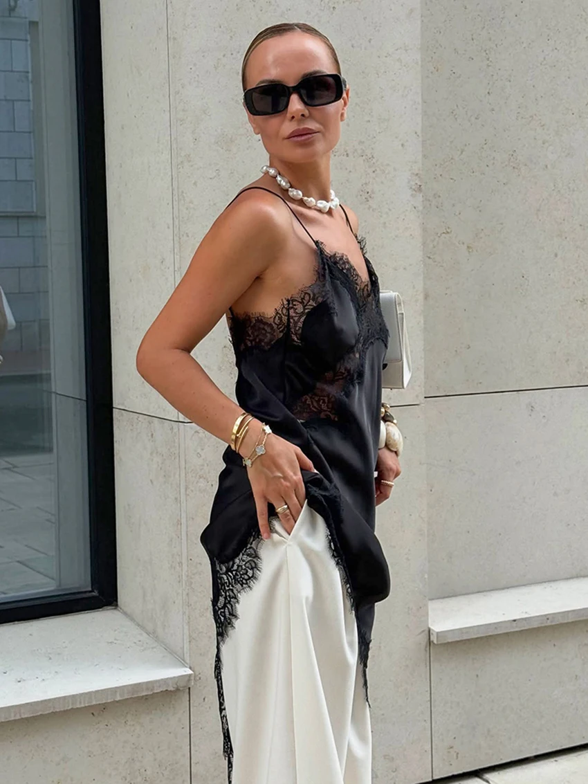 Parc fee sexy solto preto vestido feminino 2026 verão cinta sem mangas mini vestidos elegante clássico renda emendado vestido feminino